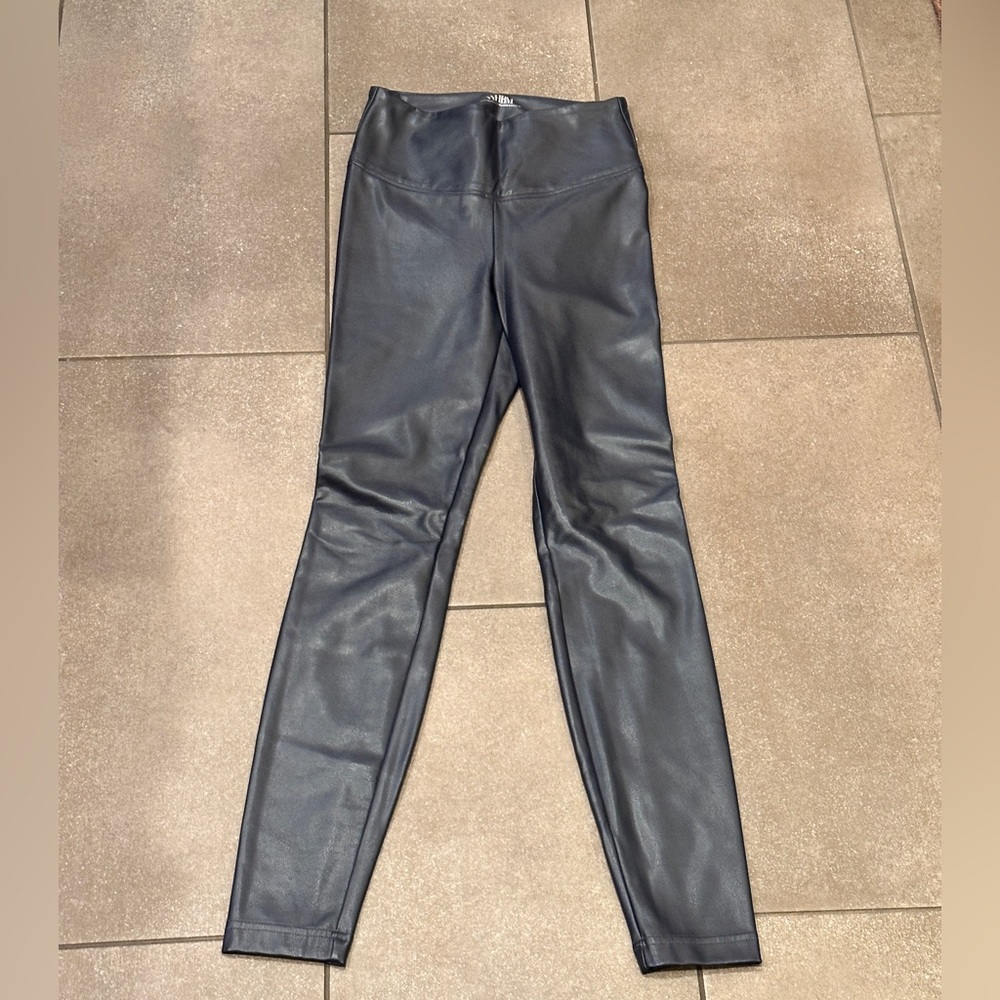 White House Black Market Blue Leather Runway Leggings Size 2